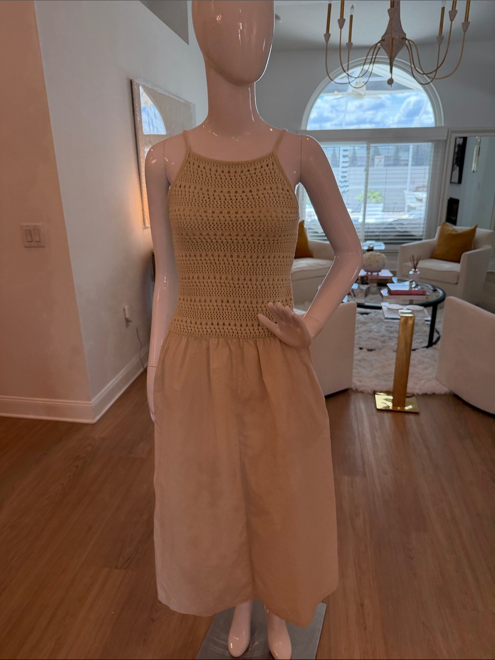 Universal Thread Beige Crochet Bodice Maxi Dress